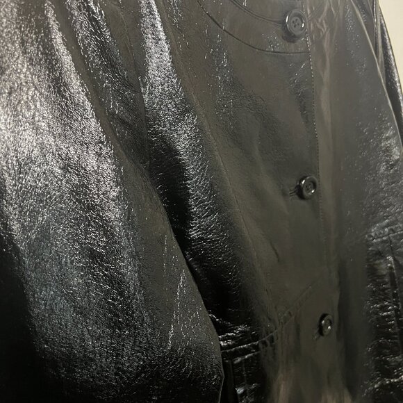 100% Leather // 90's Patent Leather Black Statement Jacket // Laura Ashely - Picture 6 of 8